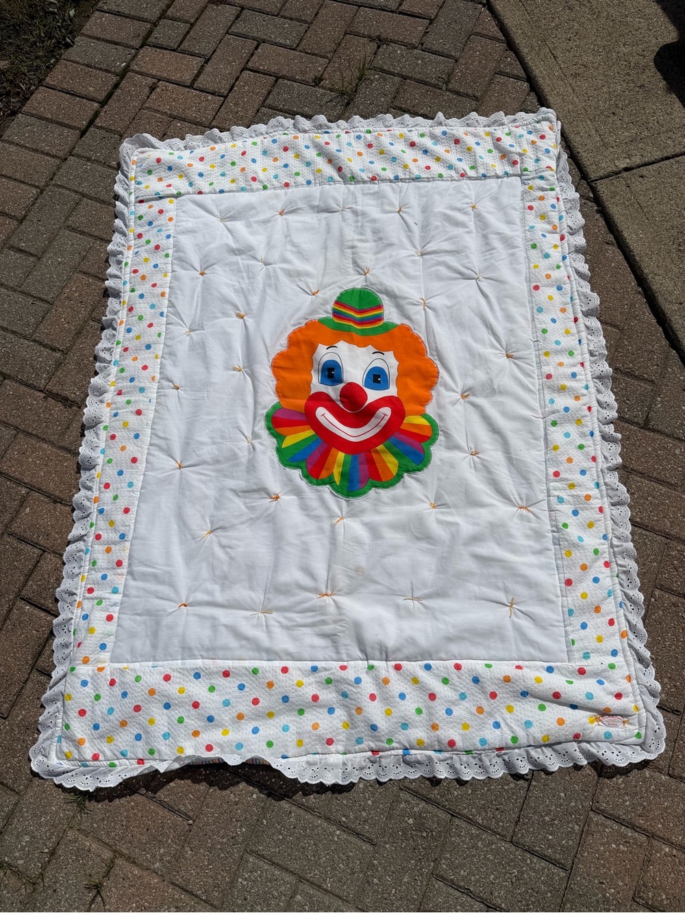 Handmade Colorful Clown Baby Quilt - 56x42